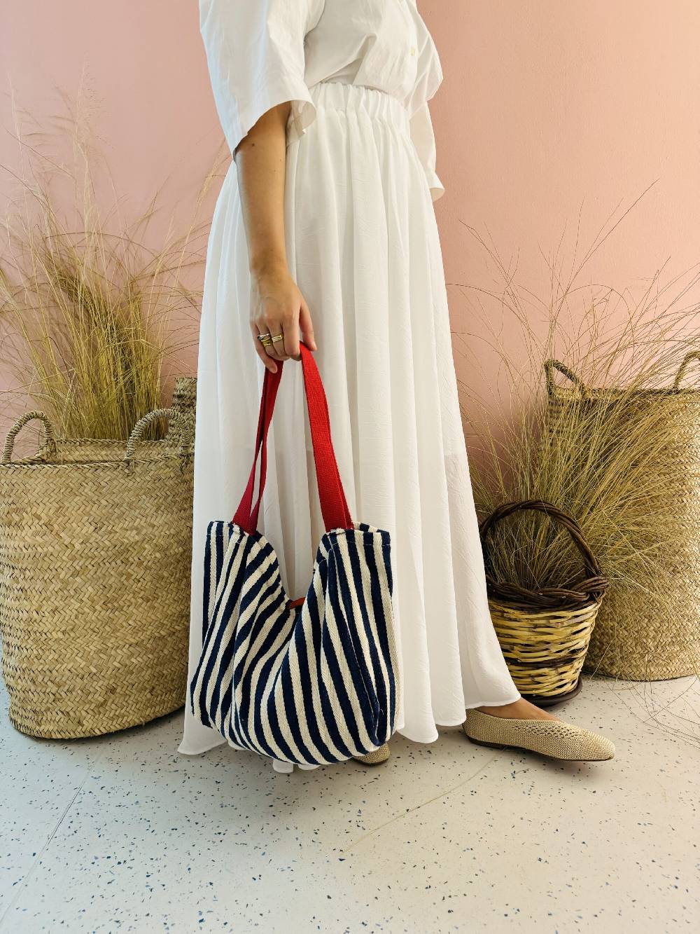 La Sellerie Portofino bag blu righe strette Sottocosto