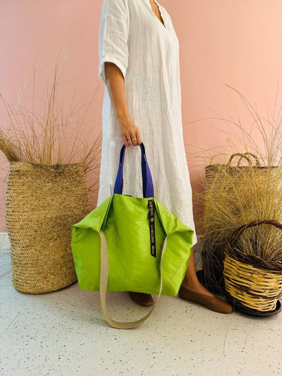 La Sellerie POP BAG Shantung verde mela In Linea