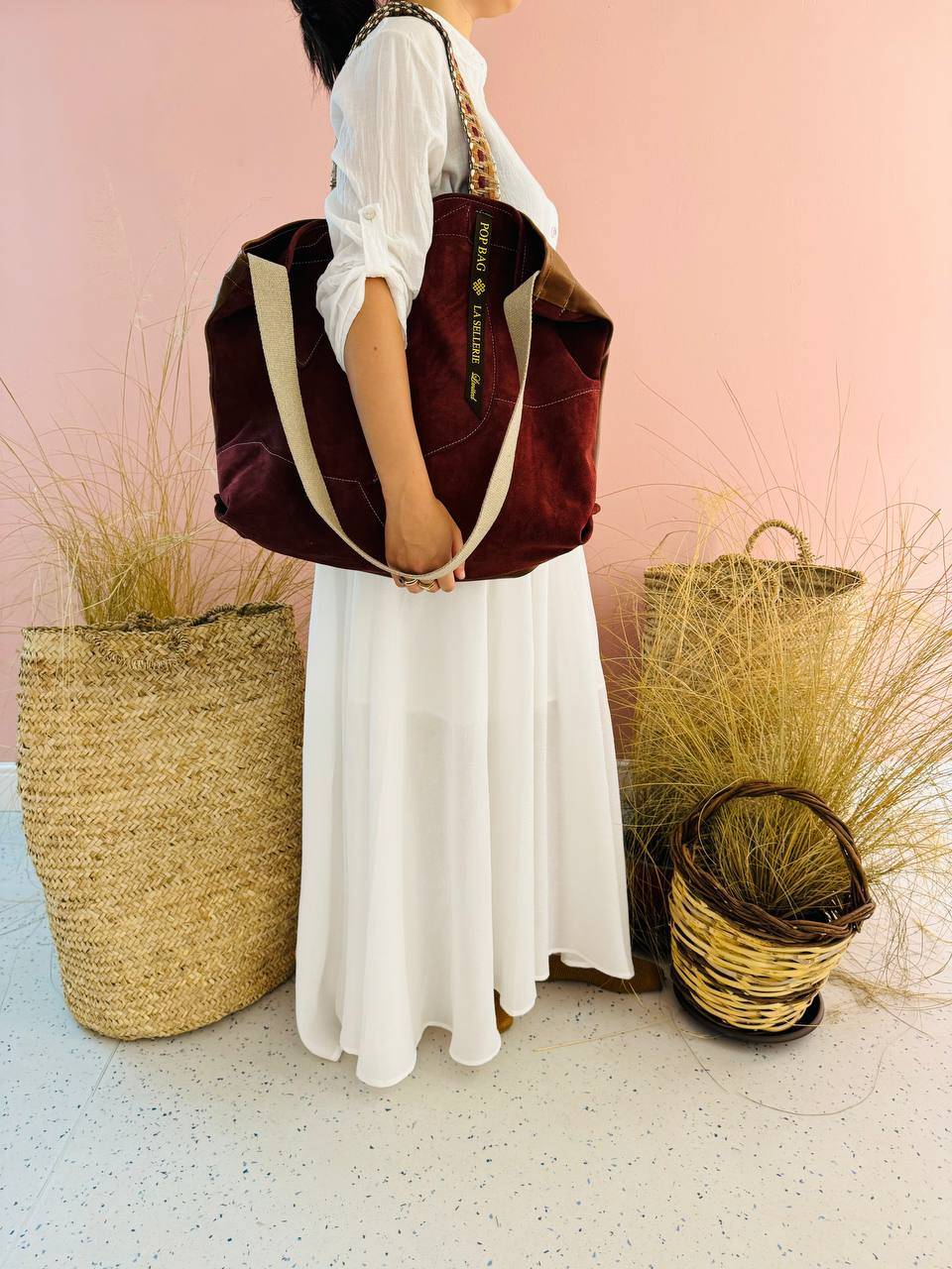 La Sellerie POP BAG suede dark red PATCHWORK Promozione