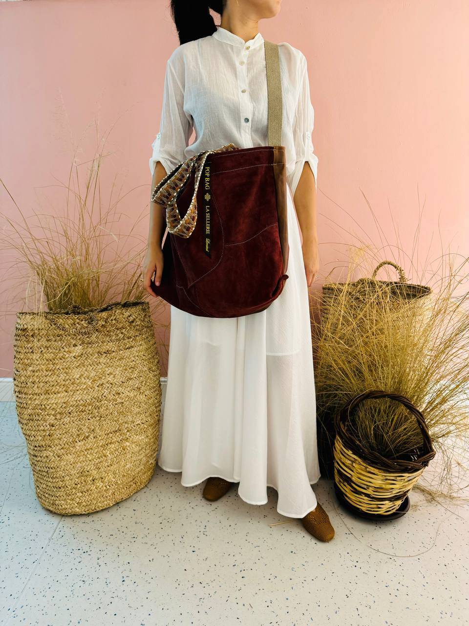 La Sellerie POP BAG suede dark red PATCHWORK Promozione