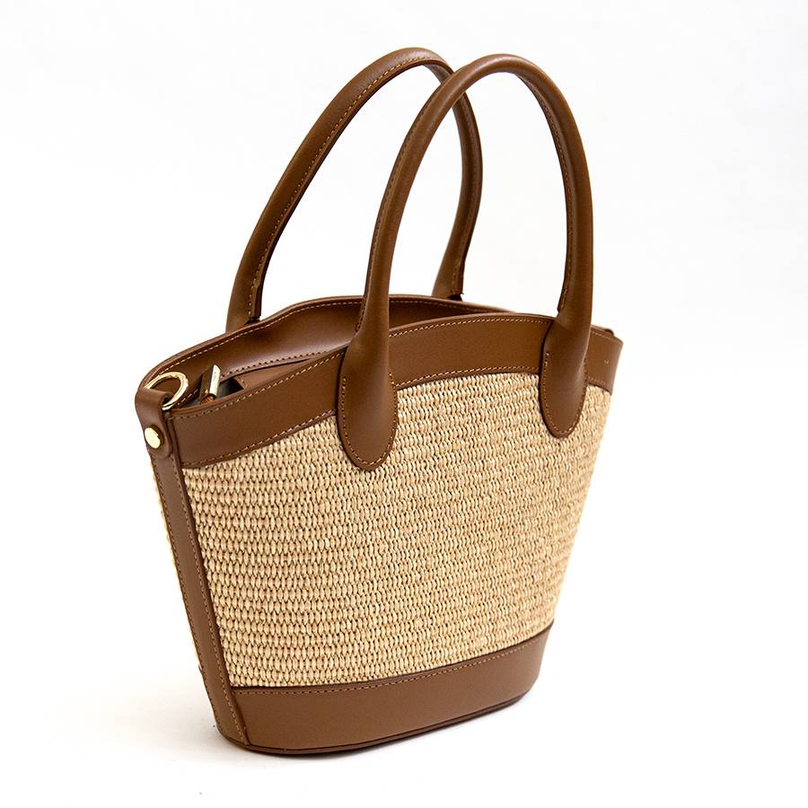 Laura Di Maggio FORMENTERA – Borsa in pelle e rafia cuoio Qualità Garantita