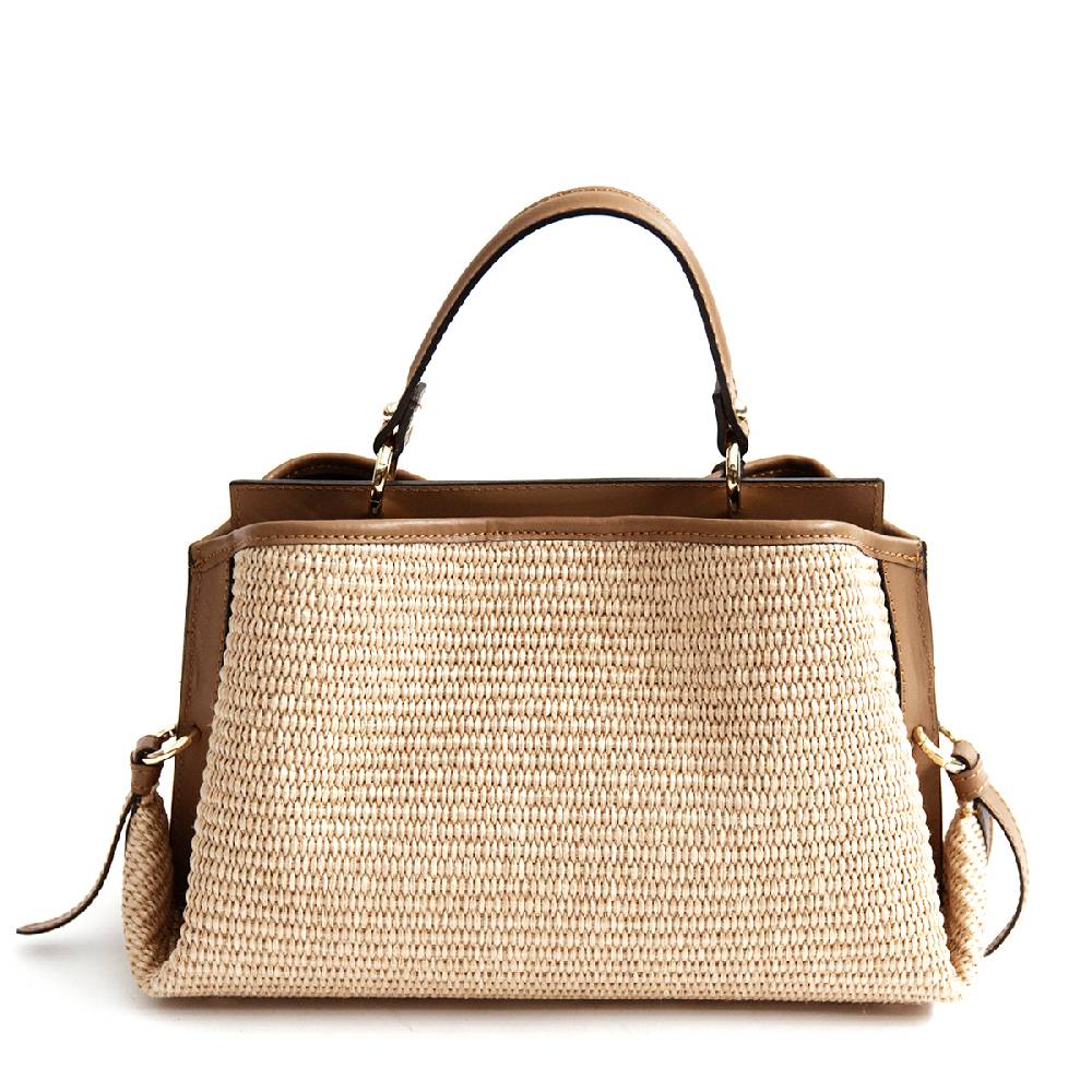 Laura Di Maggio SANTORINI – Bauletto in rafia e pelle cuoio Saldi