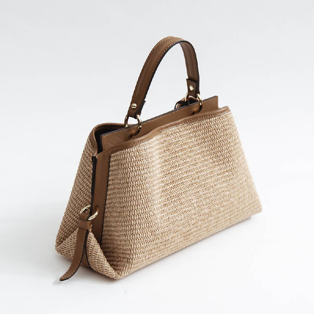 Laura Di Maggio SANTORINI – Bauletto in rafia e pelle cuoio Saldi