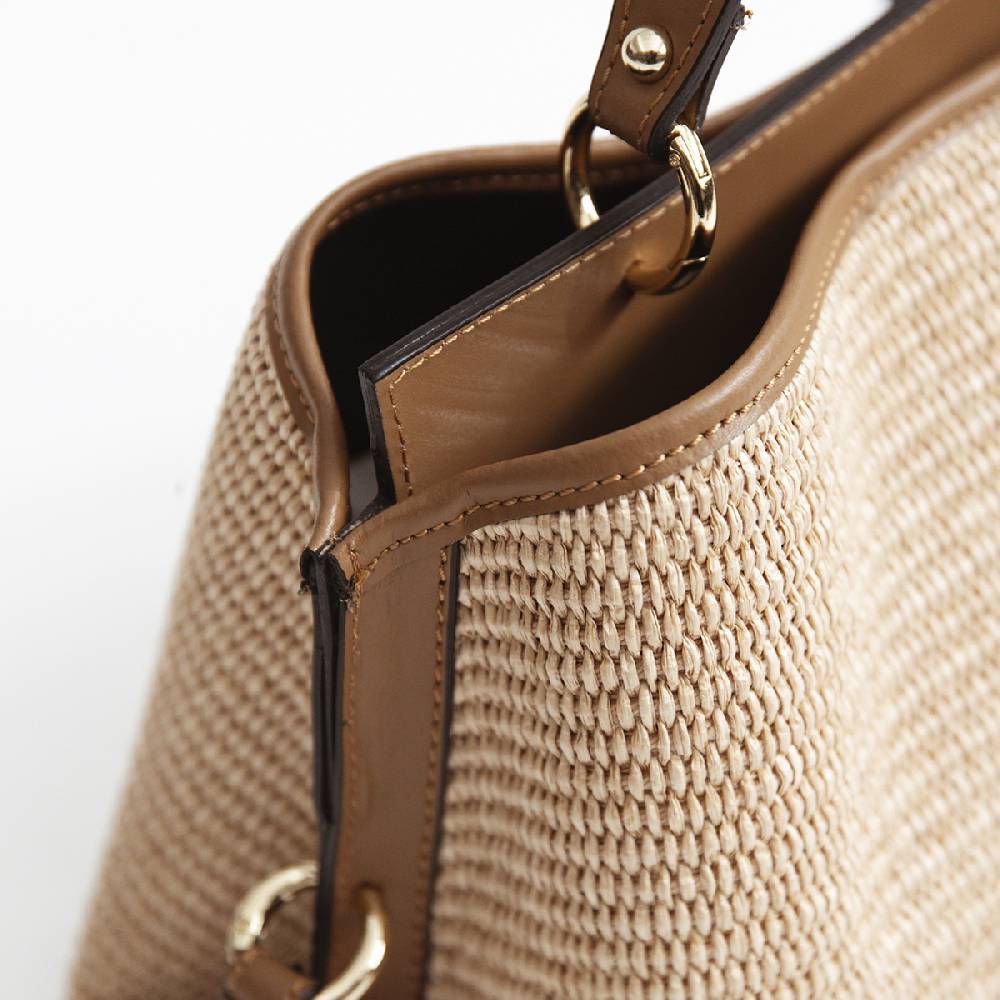Laura Di Maggio SANTORINI – Bauletto in rafia e pelle cuoio Saldi