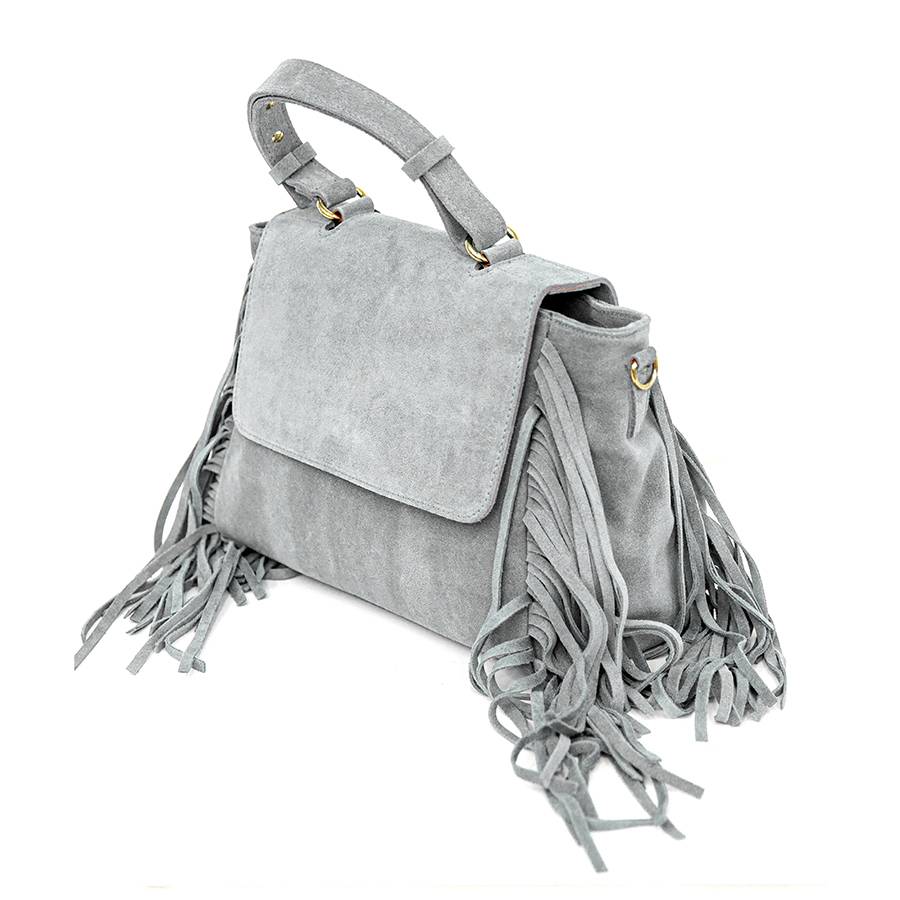 Laura Di Maggio EMMA – borsa grigia in camoscio con frange Fino Al -60%