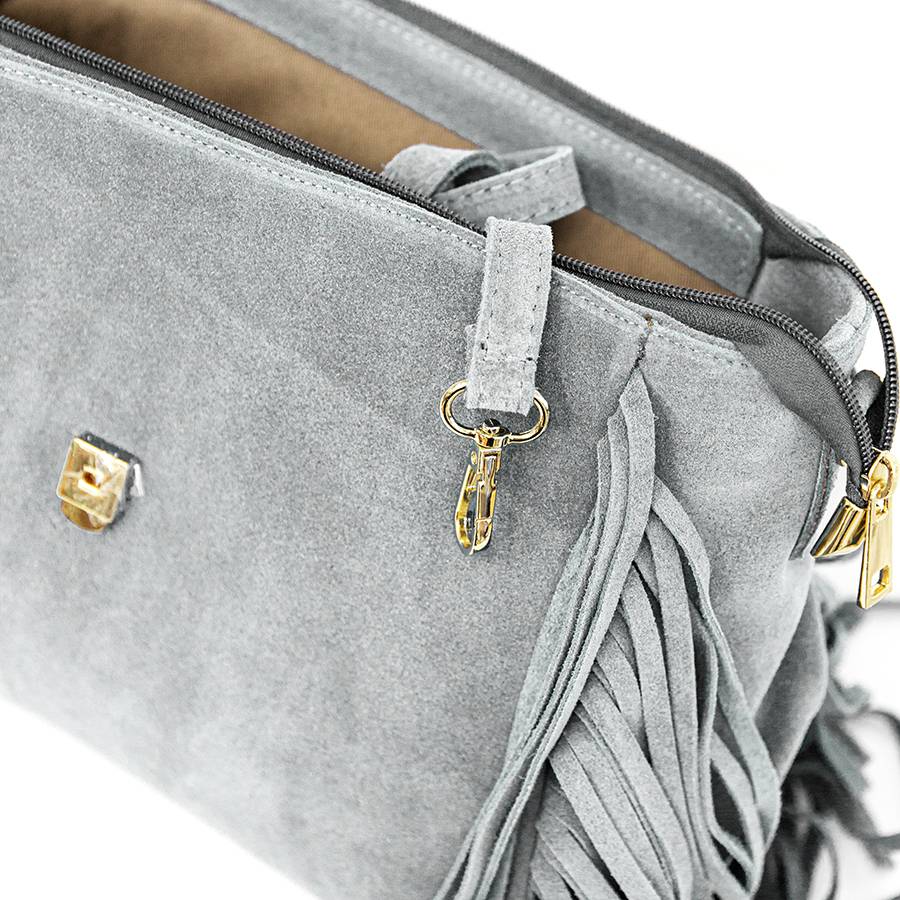 Laura Di Maggio EMMA – borsa grigia in camoscio con frange Fino Al -60%