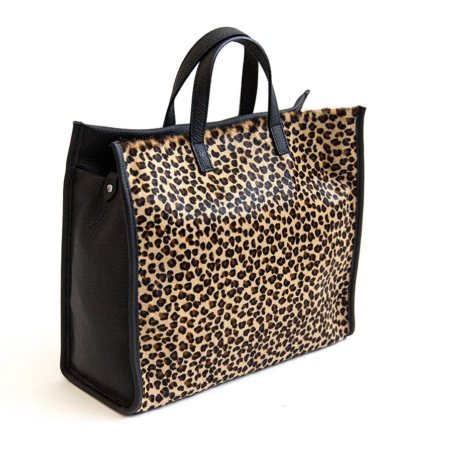 Laura Di Maggio ESSENCIAL – maxi borsa in pelle e cavallino maculato Vendita Calda