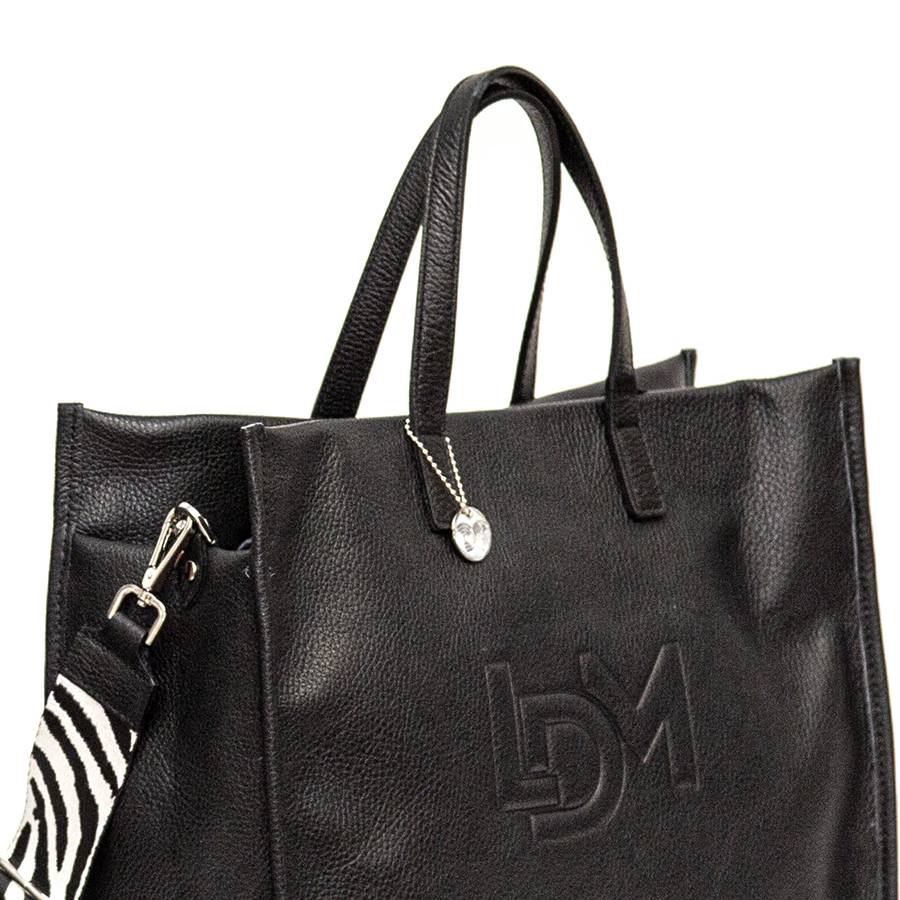 Laura Di Maggio LDM – Maxi shopping in pelle nera con tracolla nastro Sottocosto