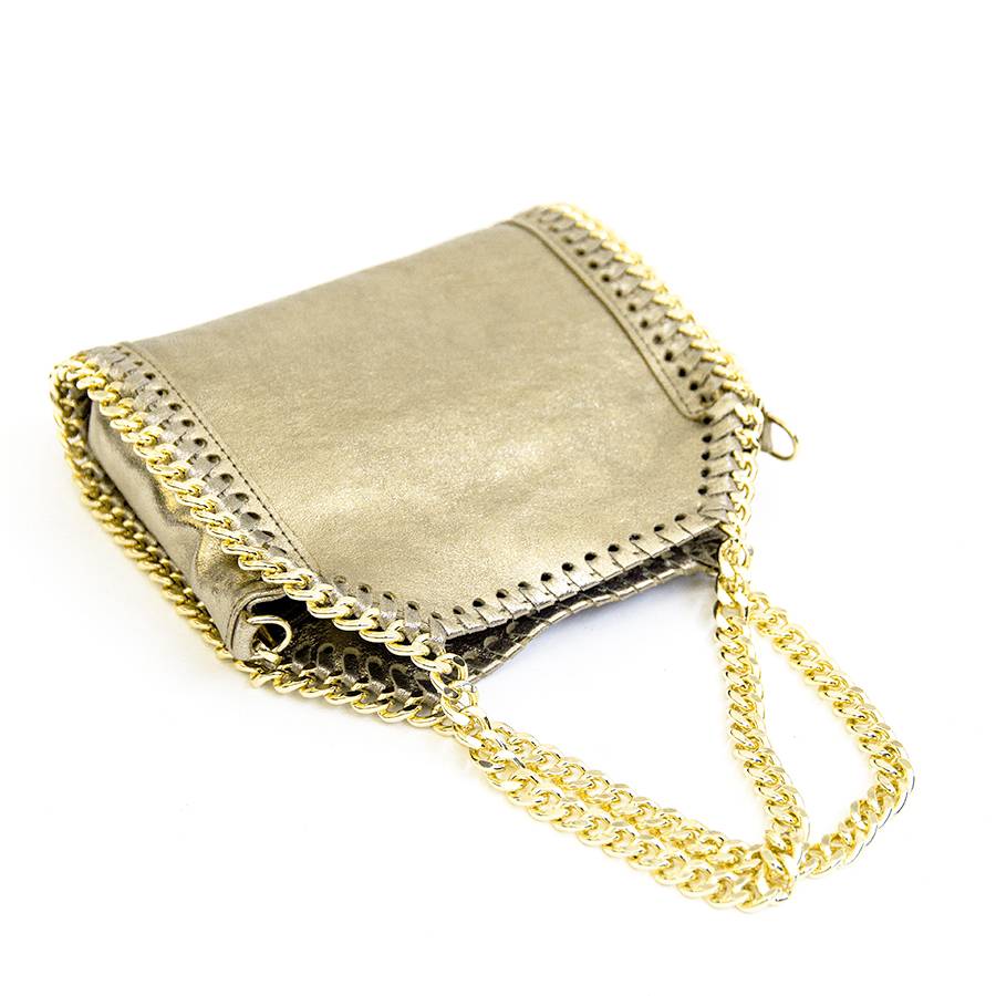 Laura Di Maggio LUMI – Borsa con catene in pelle laminata platino Italy