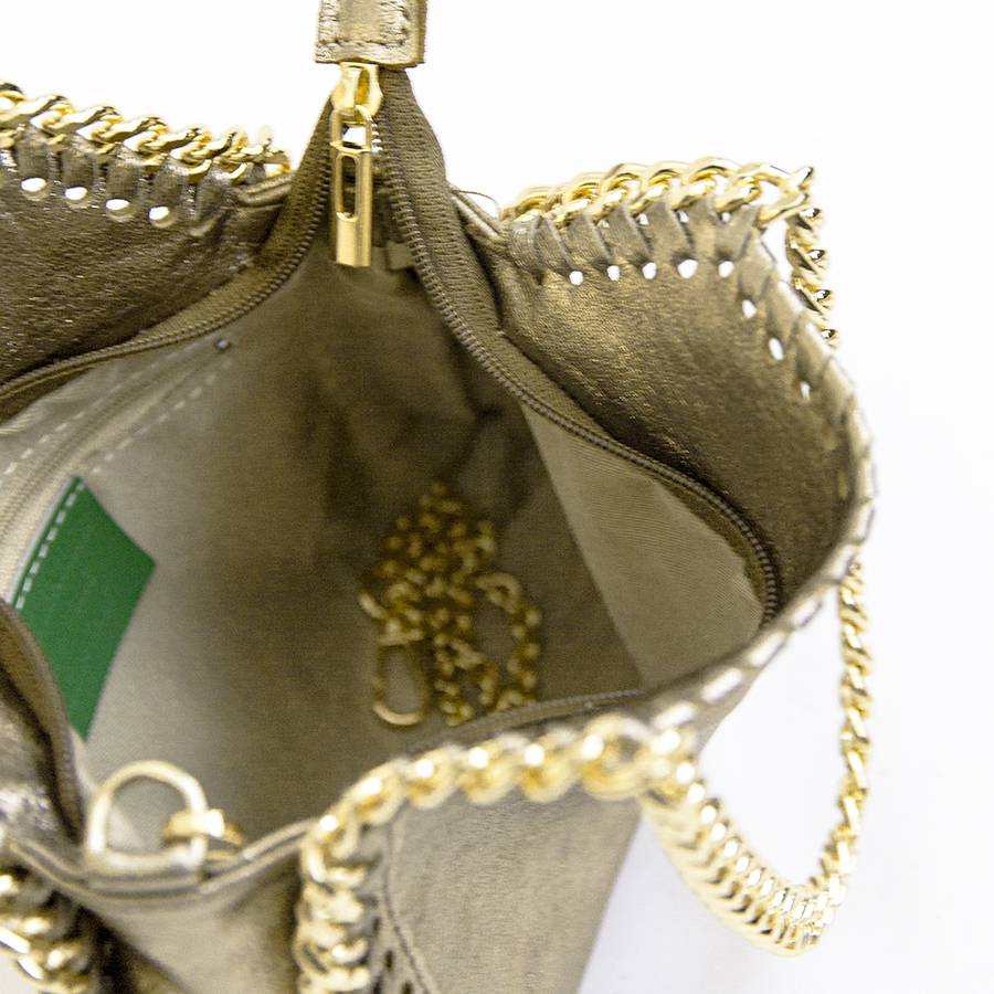 Laura Di Maggio LUMI – Borsa con catene in pelle laminata platino Italy