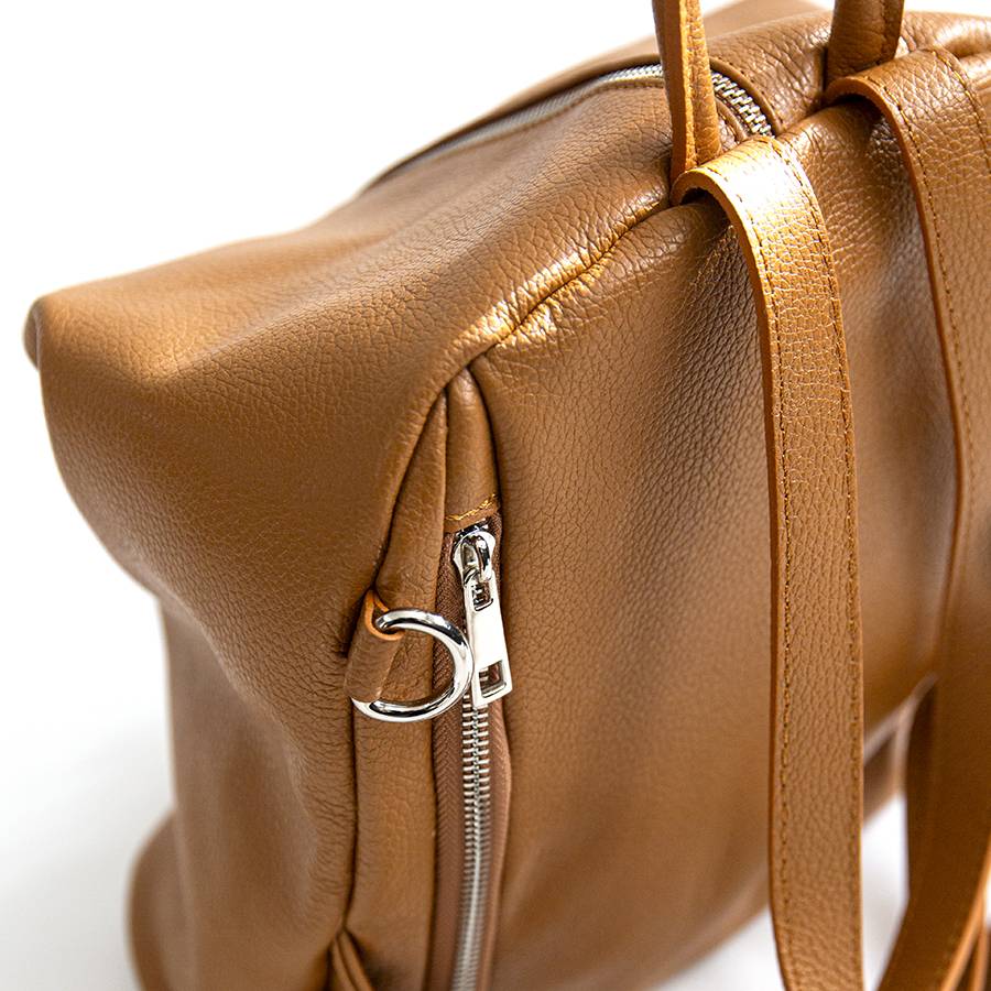 Laura Di Maggio FLIP – Zaino con zip in pelle cuoio Nuovo