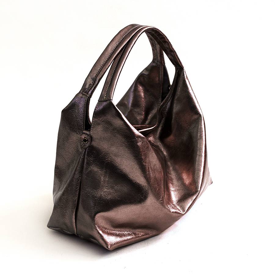 Laura Di Maggio ELSA M – Sacca in pelle laminata ebano Lightning offer