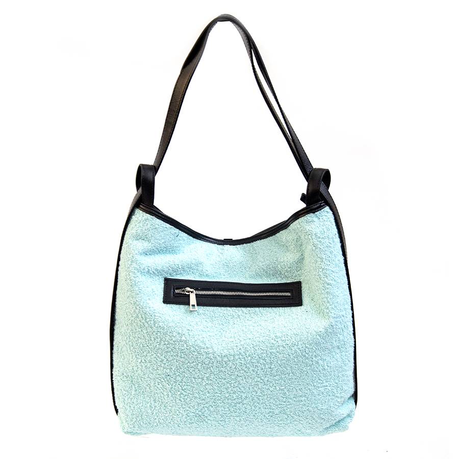 Laura Di Maggio VENICE – Zaino/borsa in pelle e tessuto azzurro Spedizione gratuita