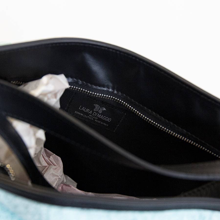 Laura Di Maggio VENICE – Zaino/borsa in pelle e tessuto azzurro Spedizione gratuita