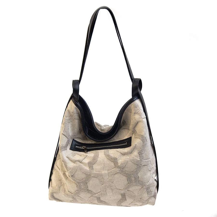 Laura Di Maggio VENICE – Zaino/borsa in pelle e tessuto beige Sconto di tempo limitato