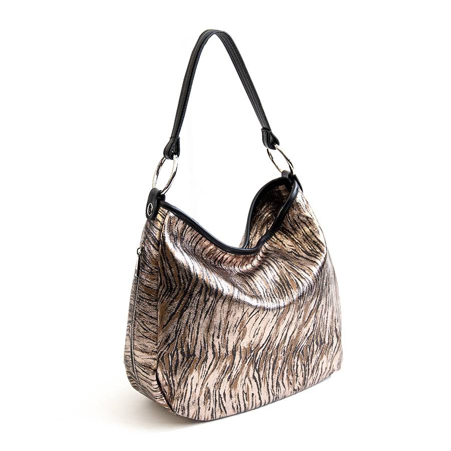 Laura Di Maggio VIVIEN – Sacca con anelli in pelle laminata bronzo Smaltimento dello stoccaggio