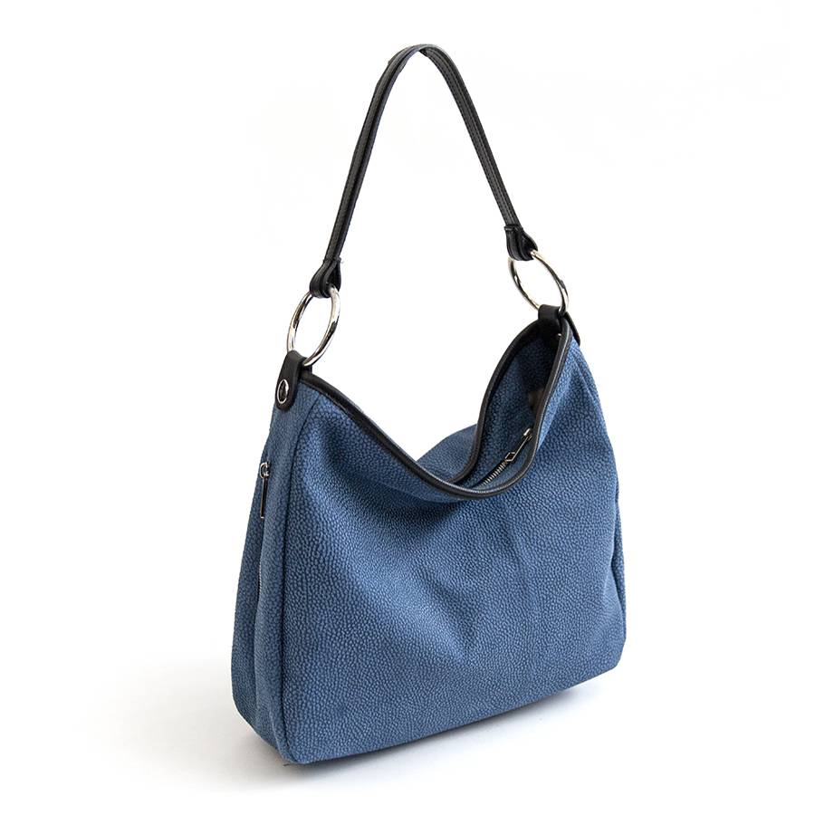 Laura Di Maggio VIVIEN – Sacca con anelli in pelle stampa tapiro blu Vendita calda