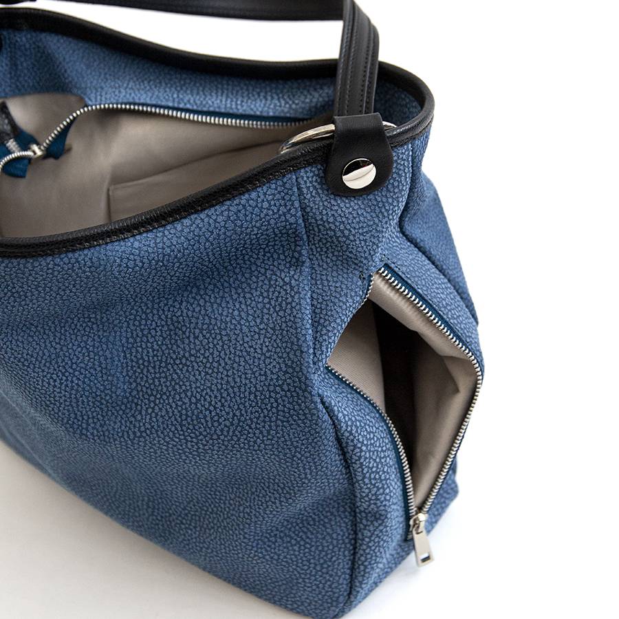 Laura Di Maggio VIVIEN – Sacca con anelli in pelle stampa tapiro blu Vendita calda