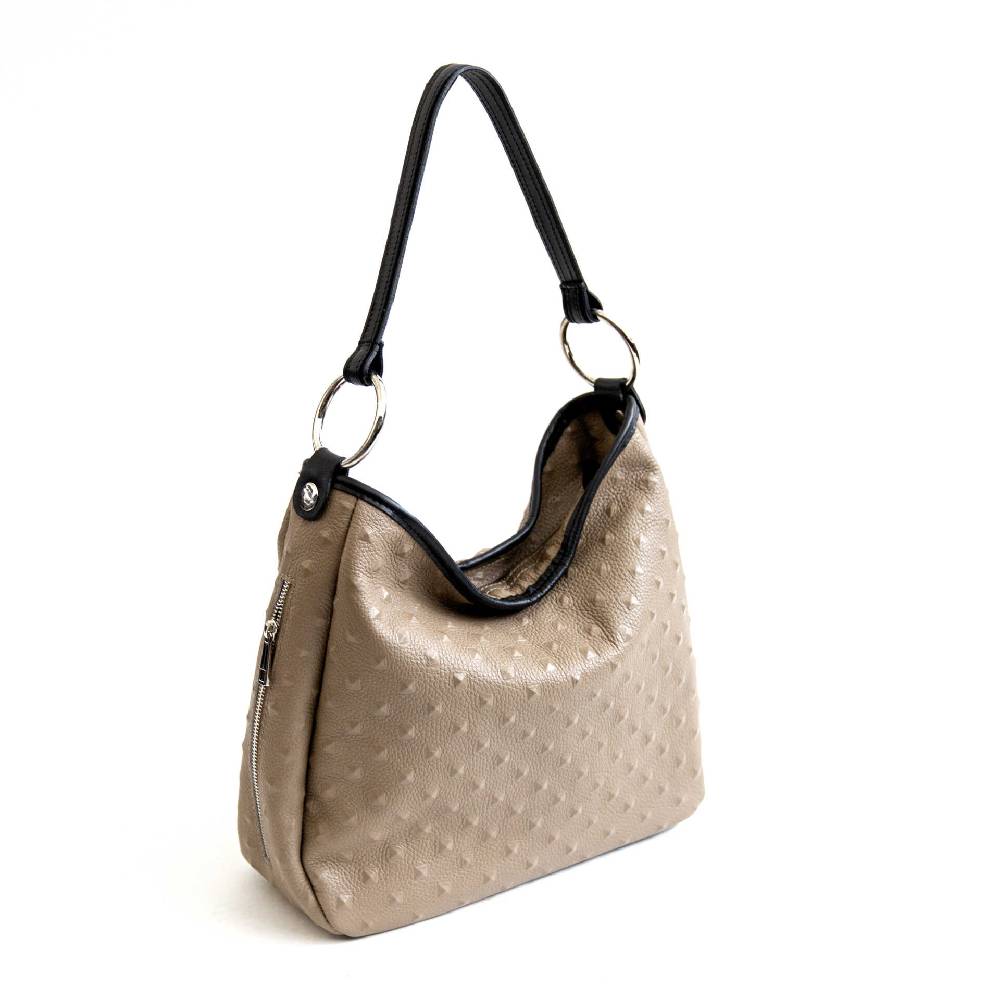 Laura Di Maggio VIVIEN – Sacca con anelli in pelle stampa chiodo taupe Latest fashion
