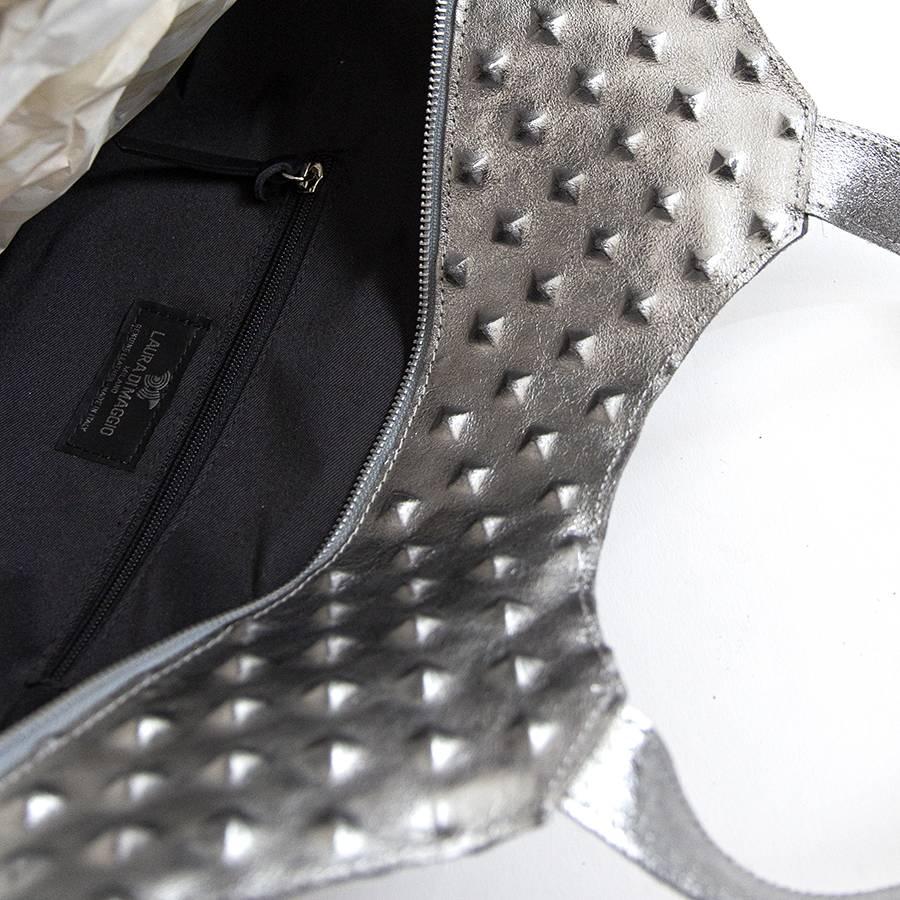 Laura Di Maggio ASTRID – Borsa in pelle laminata argento stampa chiodo Hotsell