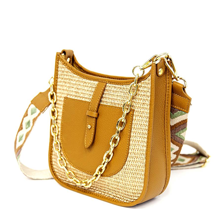 Laura Di Maggio BEA – Borsa in pelle e rafia con tracolla nastro Negozio