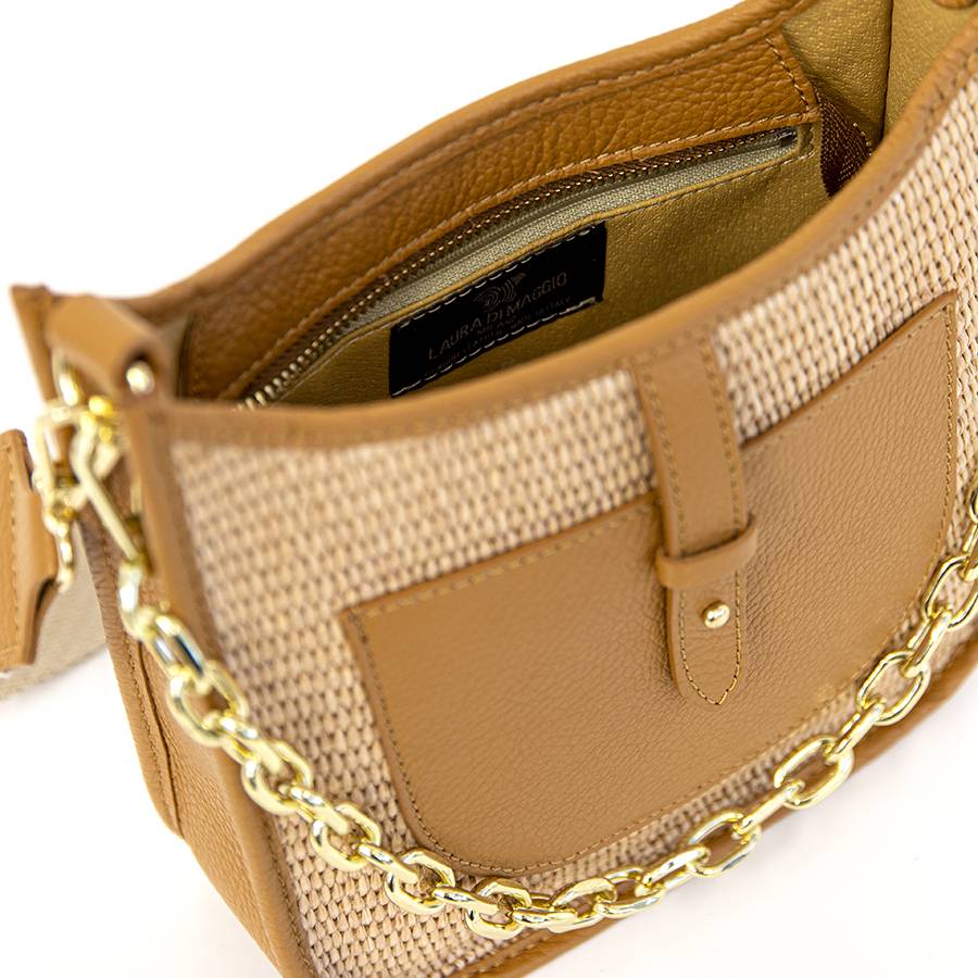 Laura Di Maggio BEA – Borsa in pelle e rafia con tracolla nastro Negozio