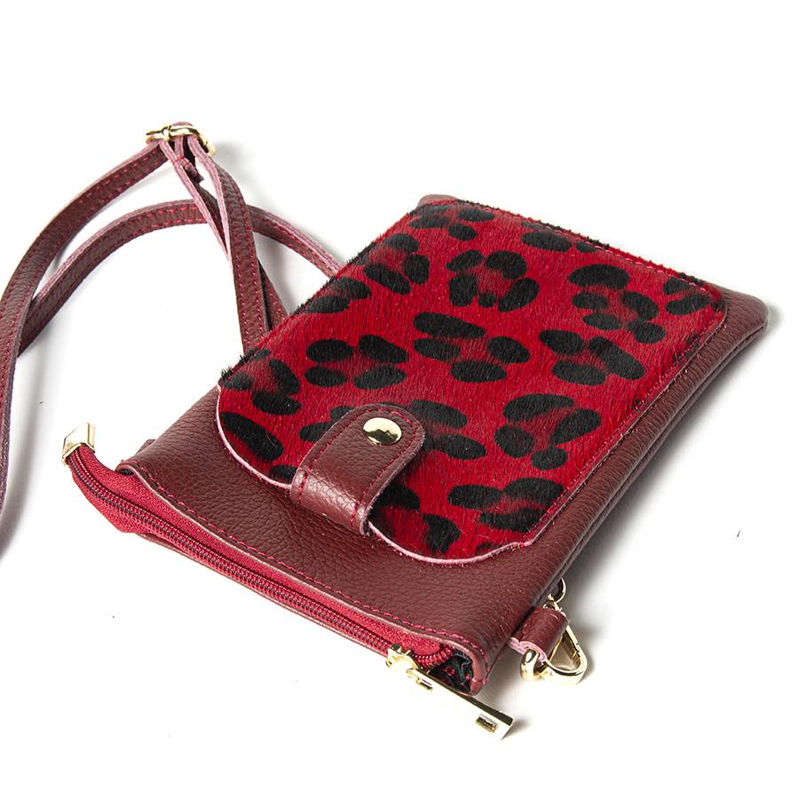 Laura Di Maggio TINY – Porta cellulare in pelle dollaro con cavallino stampa leopardata rosso In Saldo