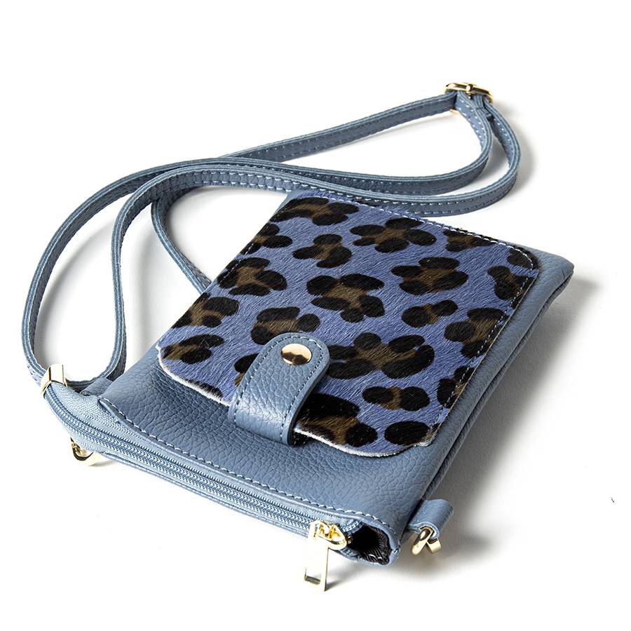 Laura Di Maggio TINY – Porta cellulare in pelle dollaro con cavallino stampa leopardata avio Nuova