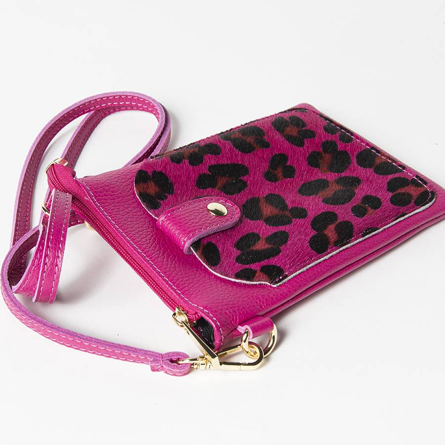 Laura Di Maggio TINY – Porta cellulare in pelle dollaro con cavallino stampa leopardata fucsia Moda