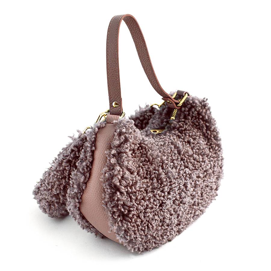 Laura Di Maggio BOUCLE’ MINI – sacca in pelle e pelliccia ecologica rosa Negozio online di fabbrica