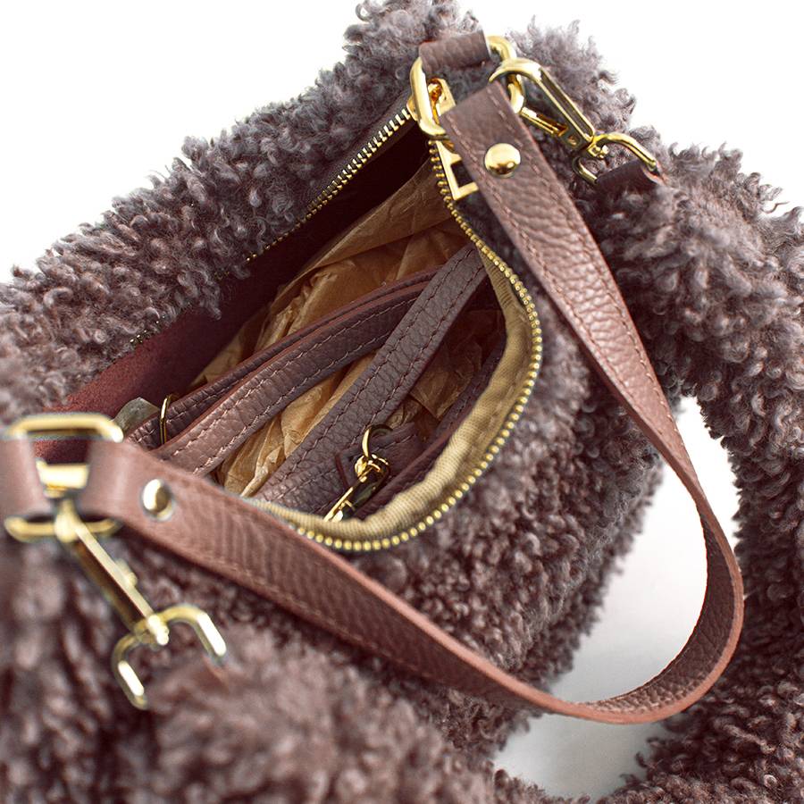 Laura Di Maggio BOUCLE’ MINI – sacca in pelle e pelliccia ecologica rosa Negozio online di fabbrica
