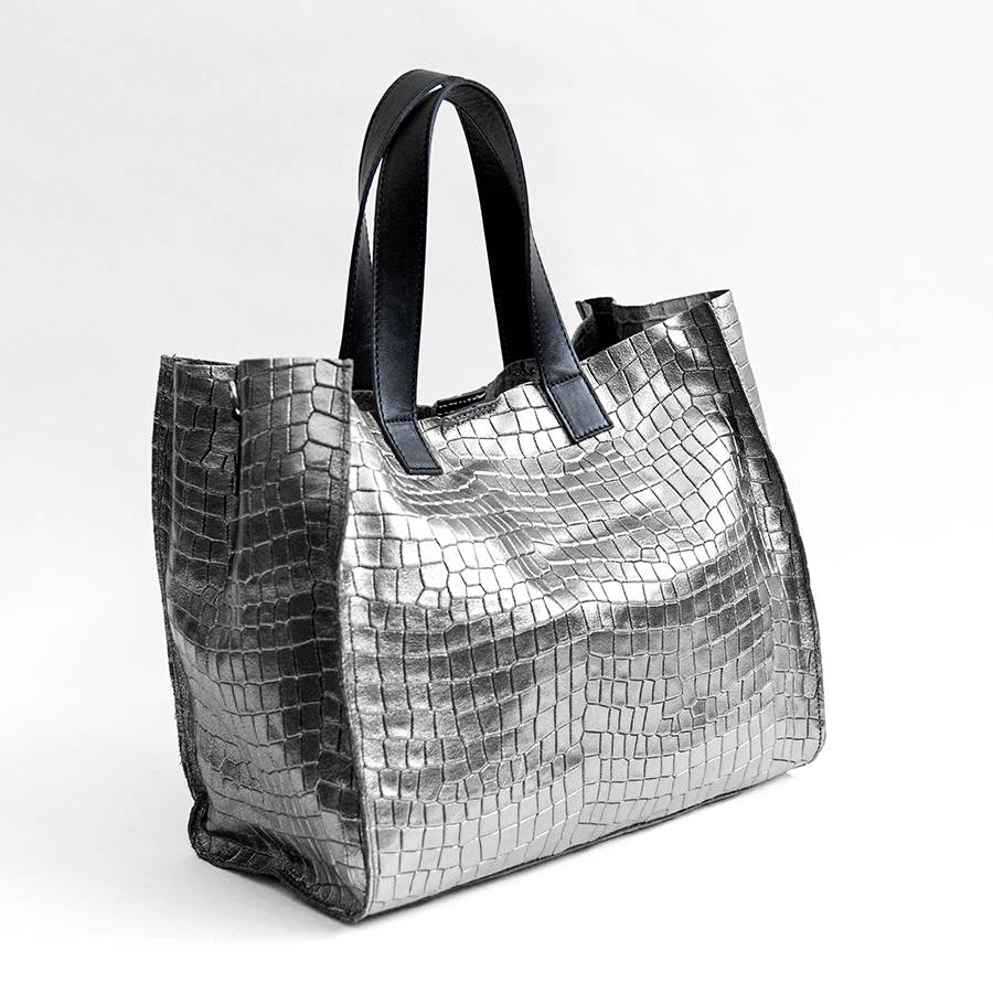 Laura Di Maggio DIAMANTE – shopping in pelle stampa cocco laminata canna fucile Prezzo di fabbrica