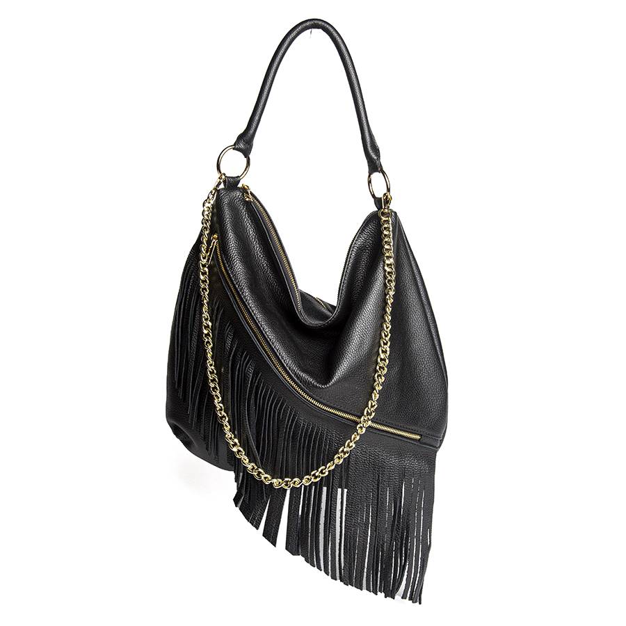 Laura Di Maggio HAIDA – Maxi sacca con frange in pelle nera Offerta natalizia