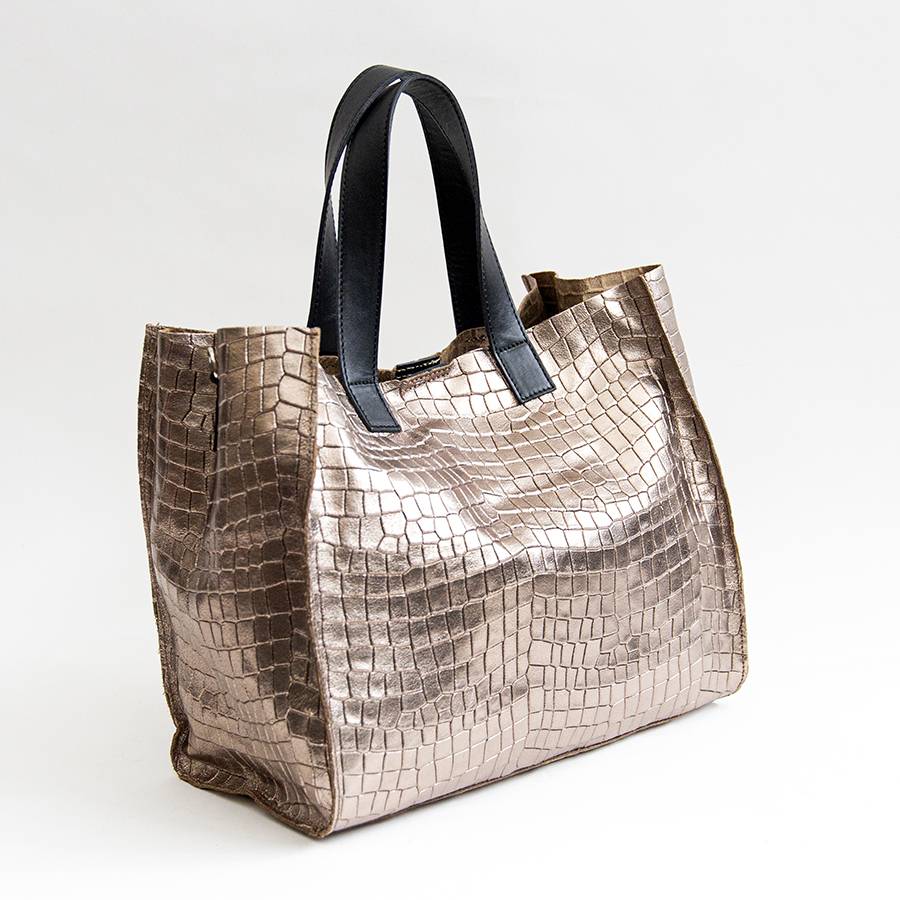 Laura Di Maggio DIAMANTE – shopping in pelle stampa cocco laminata bronzo Lightning offer