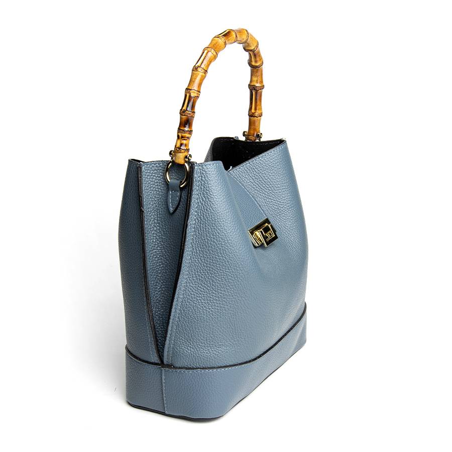 Laura Di Maggio SOHO – secchiello in pelle avio con manici in bamboo Offerte giornaliere