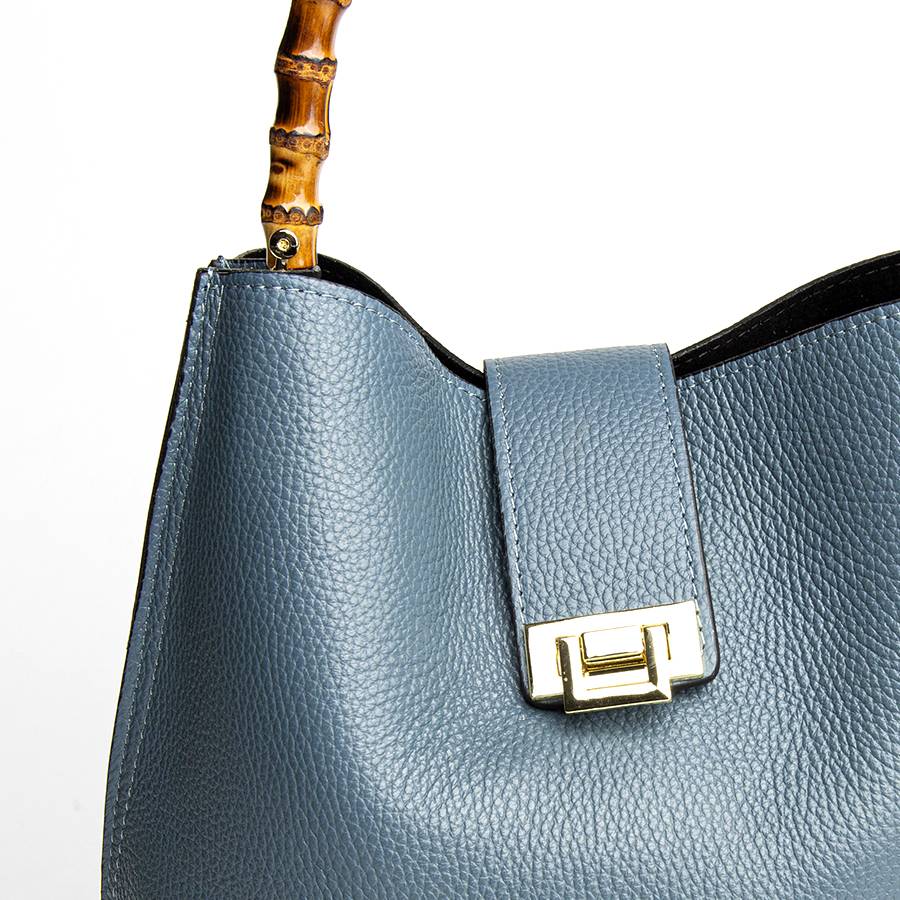Laura Di Maggio SOHO – secchiello in pelle avio con manici in bamboo Offerte giornaliere