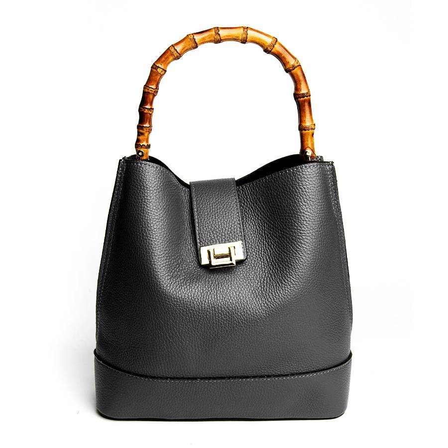 Laura Di Maggio SOHO – secchiello in pelle nero con manici in bamboo Offerte speciali