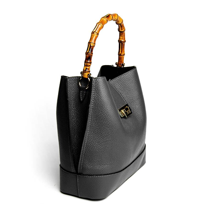 Laura Di Maggio SOHO – secchiello in pelle nero con manici in bamboo Offerte speciali