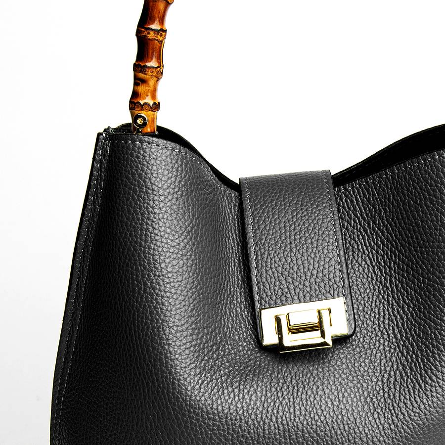 Laura Di Maggio SOHO – secchiello in pelle nero con manici in bamboo Offerte speciali