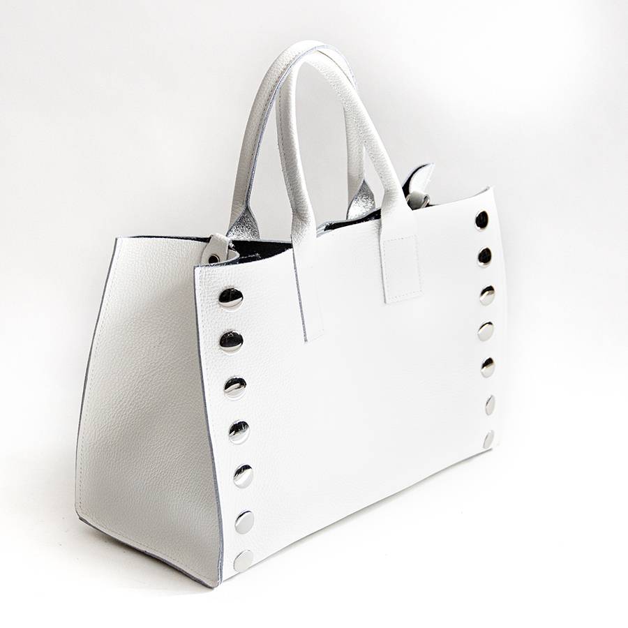 Laura Di Maggio SAM BIG – Shopping con borchie in pelle bianca Ultimo giorno