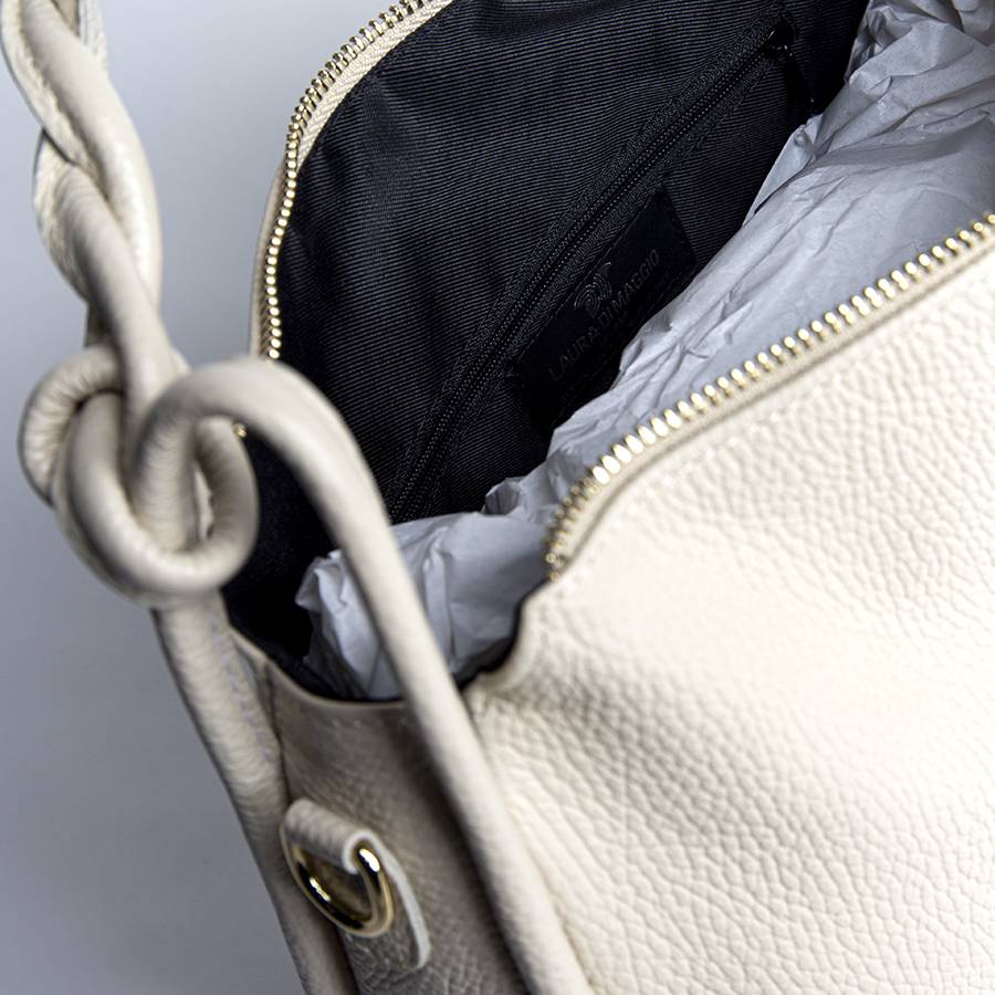 Laura Di Maggio JULES – Sacca in pelle con manico intrecciato panna Offerta speciale della fabbrica