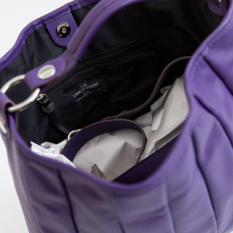 Laura Di Maggio TESSA SMALL – Sacca in pelle nappa trapuntata viola Sostegno trimestrale