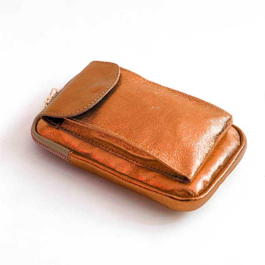 Laura Di Maggio PORTACELLULARE – pelle laminata arancio Promozione Limitata