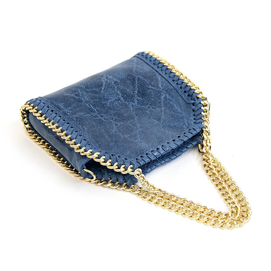 Laura Di Maggio LUMI – Borsa con catene in pelle vintage blu Saldi Di Fabbrica