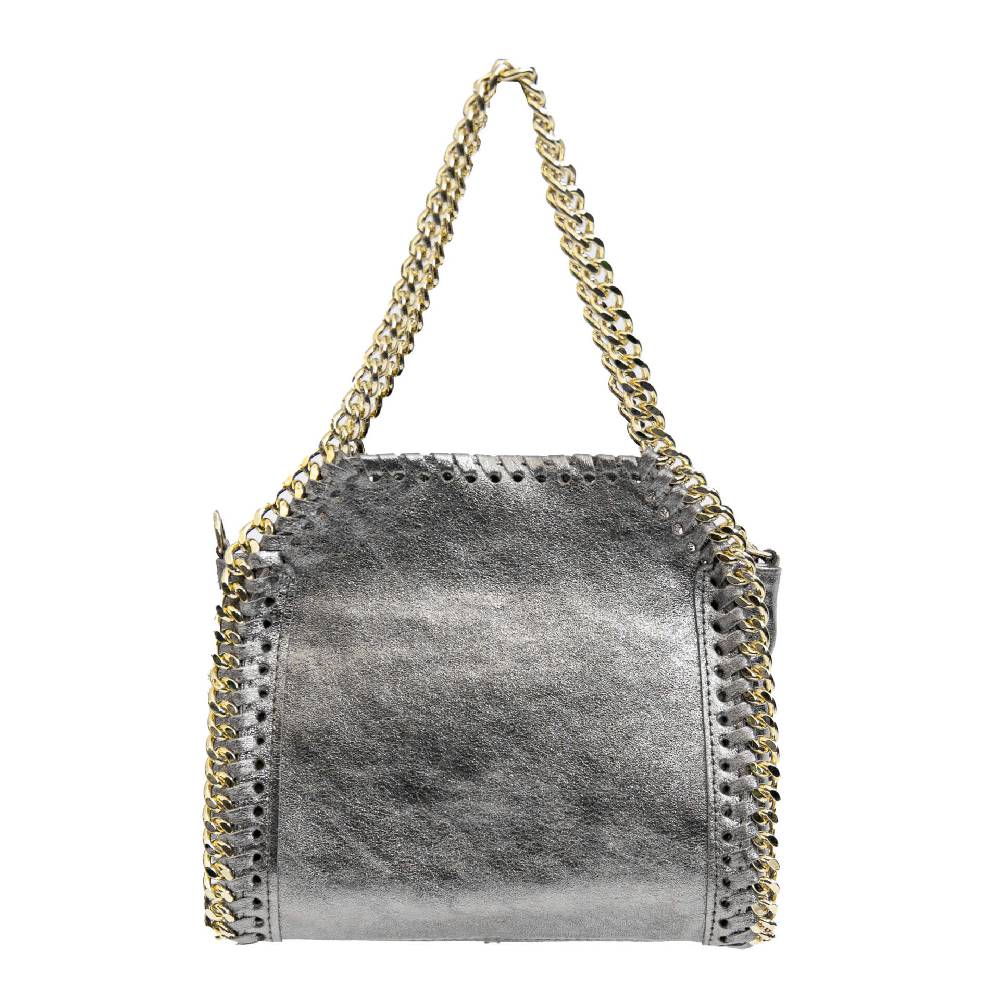 Laura Di Maggio LUMI – Borsa con catene in pelle laminata argento In Saldo