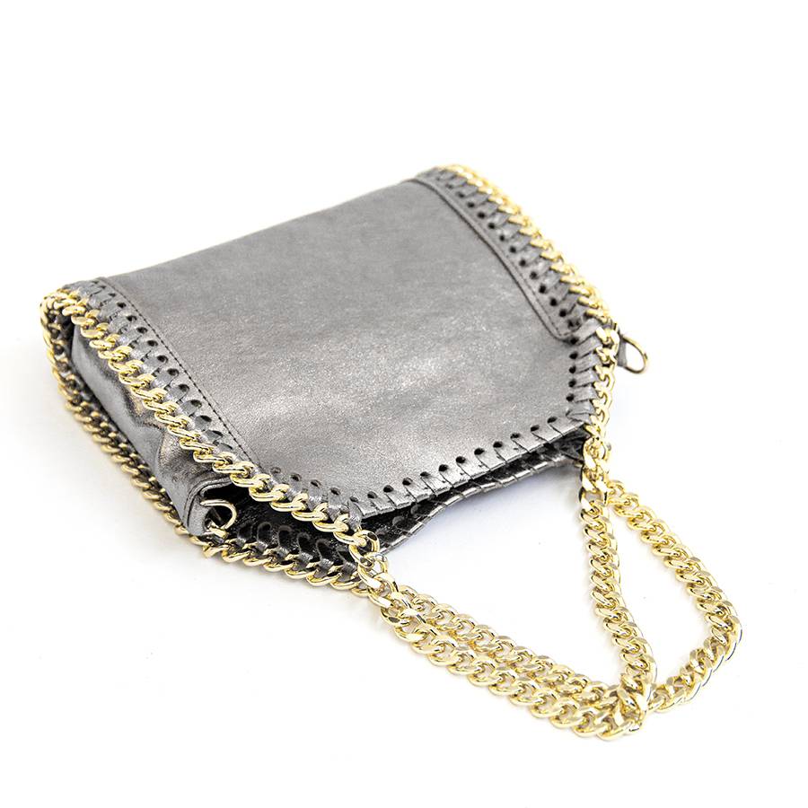 Laura Di Maggio LUMI – Borsa con catene in pelle laminata argento In Saldo