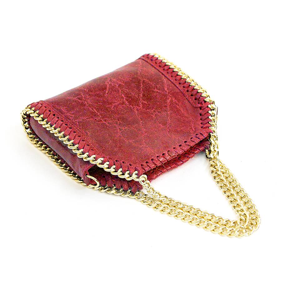 Laura Di Maggio LUMI – Borsa con catene in pelle vintage rossa Nuova