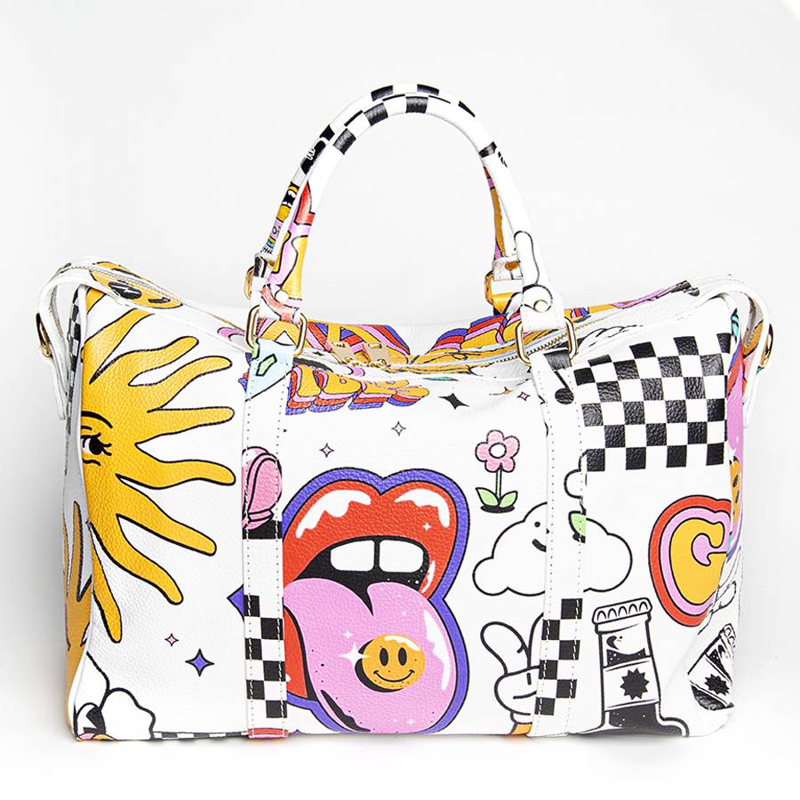 Laura Di Maggio DOODLE TRAVEL – Borsone in pelle serigrafata Prezzo di fabbrica