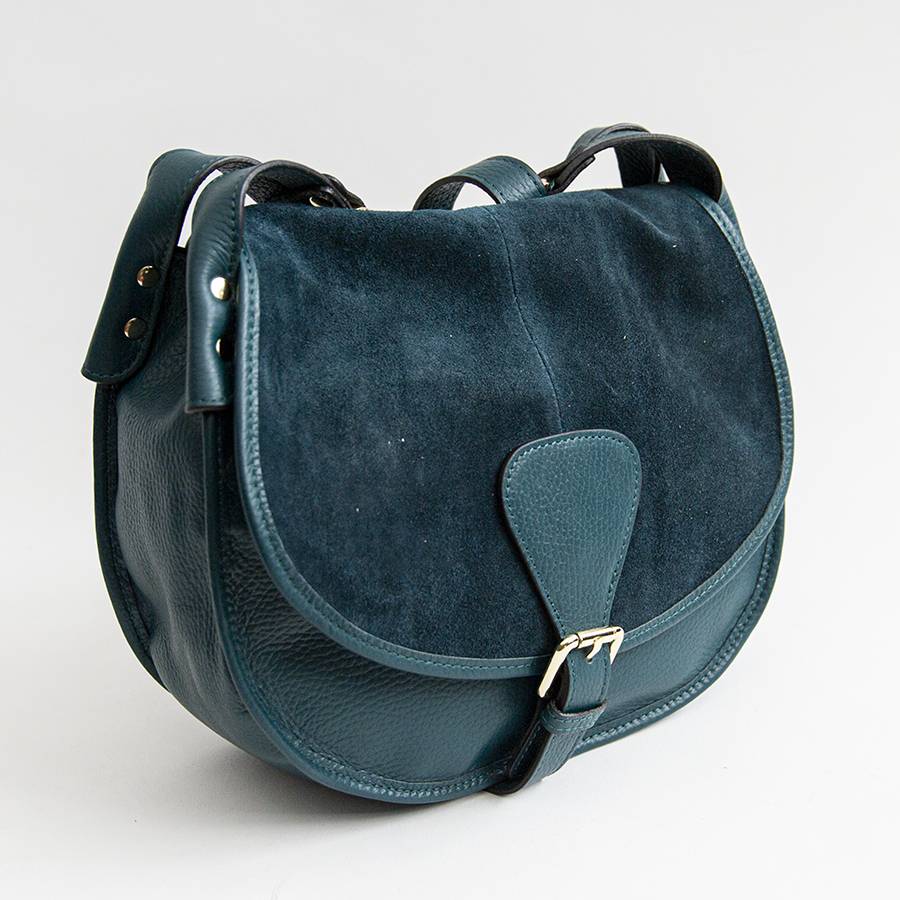 Laura Di Maggio SADDLE – postina in pelle e camoscio petrolio Comprare a buon mercato