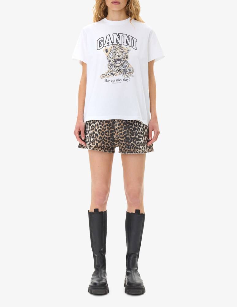 Ganni T-shirt in cotone leopardata Promozione